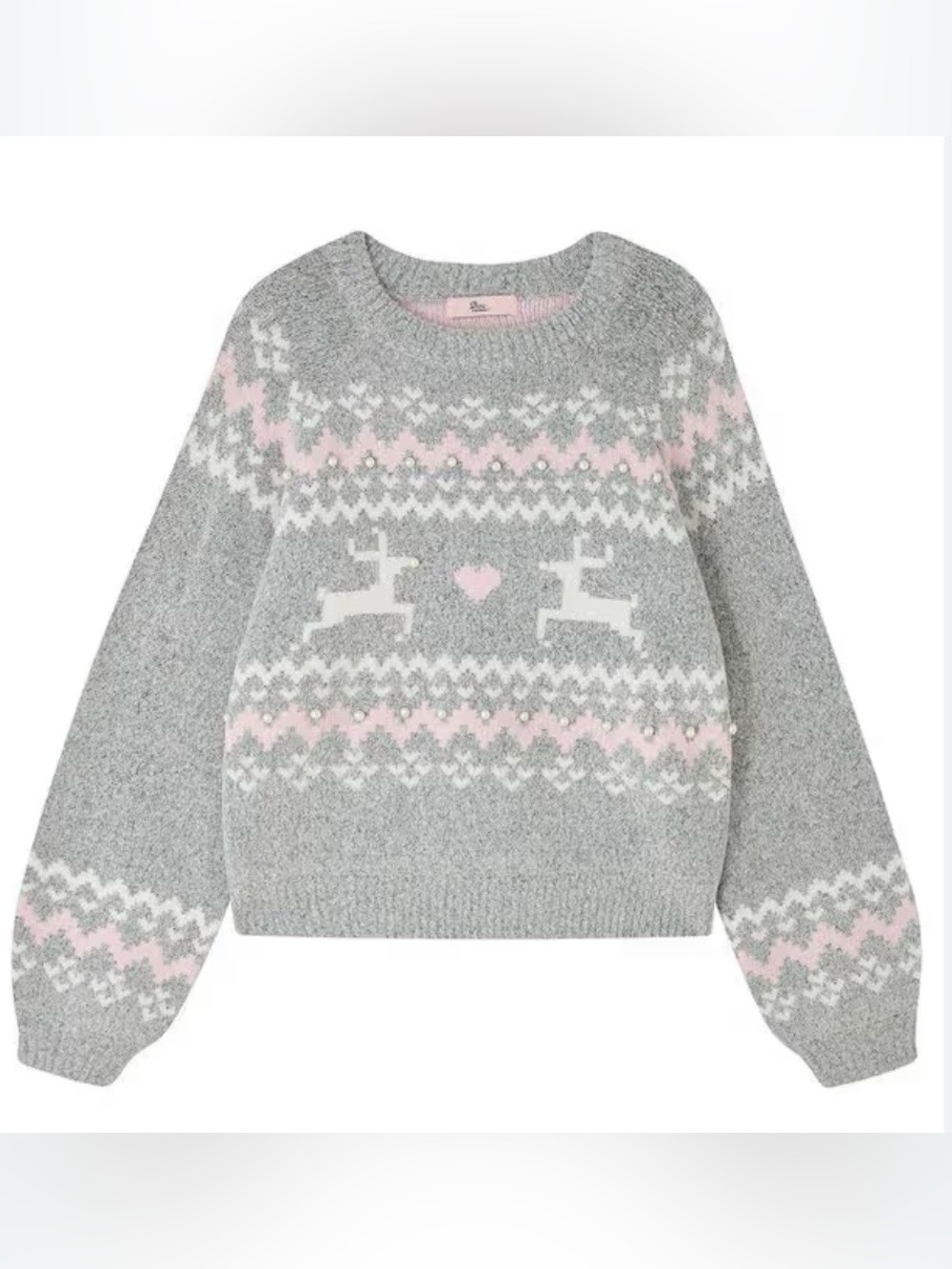 Boux Avenue Light Gray & Pink Reindeer Fair Isle Christmas